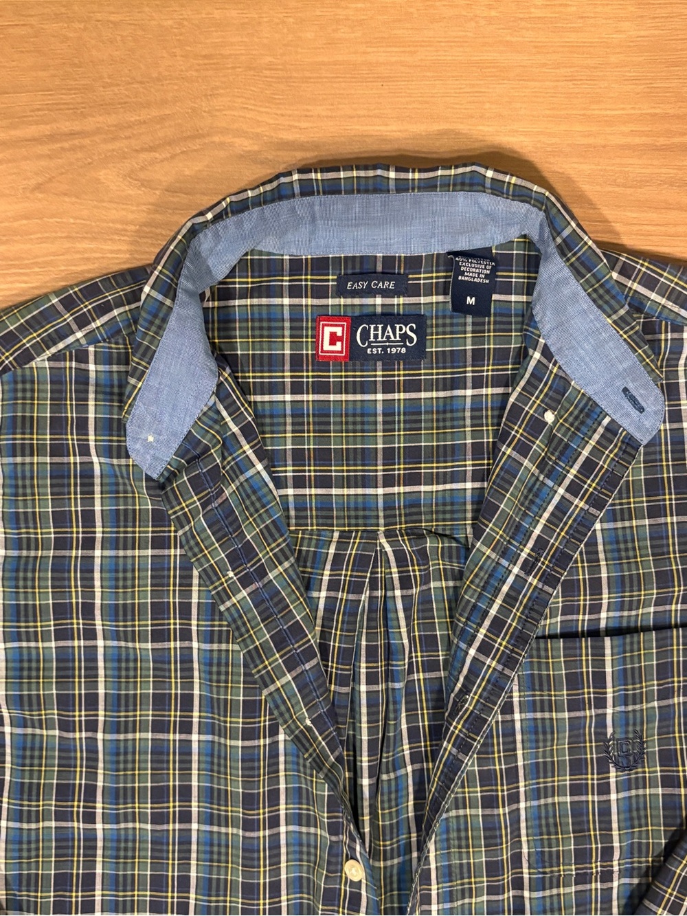 Chaps Men's Blue & Green Plaid Casual Button-Down Shirt
